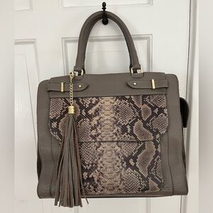 Cuir Rose Leather Snakeskin Gray Taupe Satchel
Shoulder Crossbody Bag